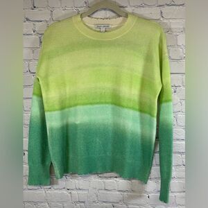 Autumn Cashmere Green Yellow Gradient Dip Dye Distressed 100% Cashmere Sweater S